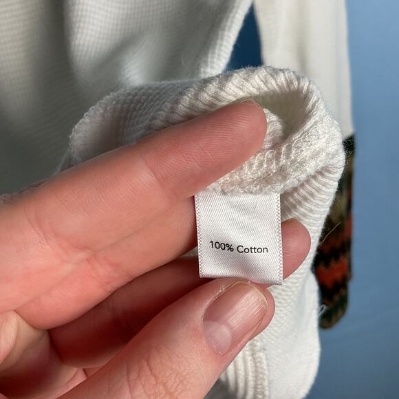 Saks Fifth Avenue Gray Waffle Knit Pure cotton V Neck Thermal Henley Med Beige - Picture 7 of 10